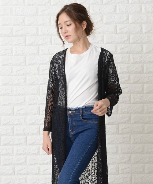 Lace Ladies(レースレディース)の「花柄総レースロング丈カーディガン(カーディガン/ボレロ・レディース・ブラック/ネイビー/グレー・FREE)」の9枚目の写真