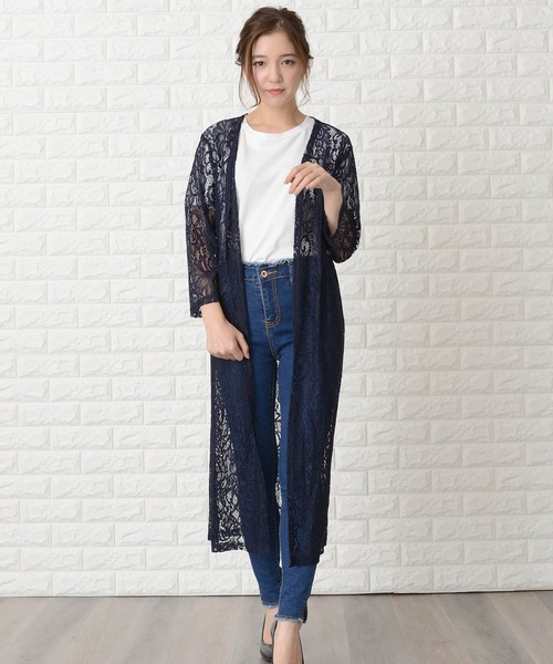 Lace Ladies(レースレディース)の「花柄総レースロング丈カーディガン(カーディガン/ボレロ・レディース・ブラック/ネイビー/グレー・FREE)」の18枚目の写真