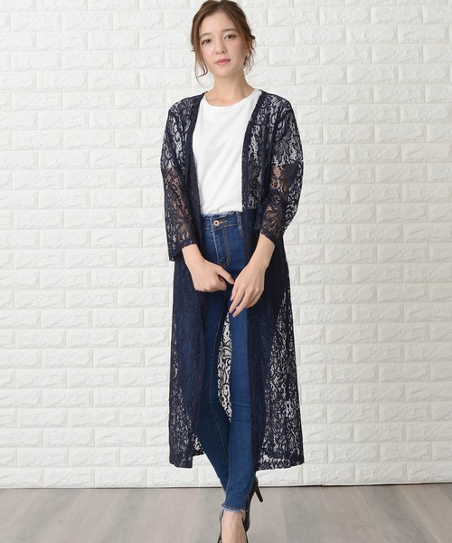 Lace Ladies(レースレディース)の「花柄総レースロング丈カーディガン(カーディガン/ボレロ・レディース・ブラック/ネイビー/グレー・FREE)」の22枚目の写真