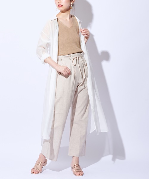 natural couture（ナチュラルクチュール）の「綿麻共リボンワイドパンツ（その他パンツ・レディース・ベージュ/カーキ/ライトベージュ・FREE）」の2枚目の写真