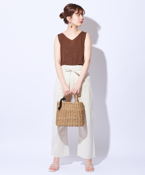 natural couture（ナチュラルクチュール）の「綿麻共リボンワイドパンツ（その他パンツ・レディース・ベージュ/カーキ/ライトベージュ・FREE）」の8枚目の写真