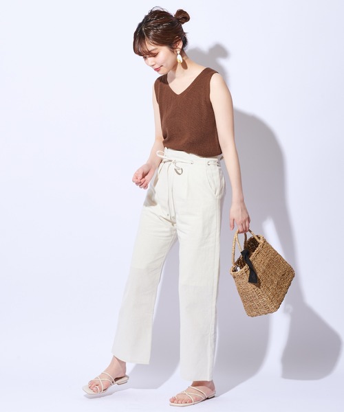 natural couture（ナチュラルクチュール）の「綿麻共リボンワイドパンツ（その他パンツ・レディース・ベージュ/カーキ/ライトベージュ・FREE）」の4枚目の写真