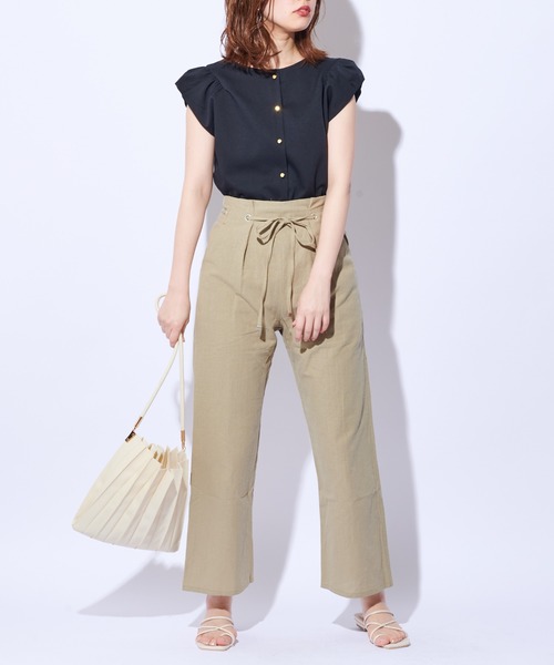 natural couture（ナチュラルクチュール）の「綿麻共リボンワイドパンツ（その他パンツ・レディース・ベージュ/カーキ/ライトベージュ・FREE）」の6枚目の写真