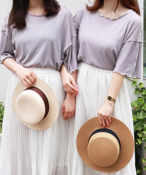 PairPair（ペアペア）の「配色メローTシャツ（Tシャツ/カットソー・レディース・アイボリー/ライトグリーン/ラベンダー/ブラック・FREE）」の4枚目の写真