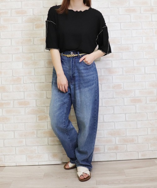 PairPair（ペアペア）の「配色メローTシャツ（Tシャツ/カットソー・レディース・アイボリー/ライトグリーン/ラベンダー/ブラック・FREE）」の21枚目の写真