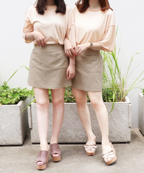 PairPair（ペアペア）の「配色メローTシャツ（Tシャツ/カットソー・レディース・アイボリー/ライトグリーン/ラベンダー/ブラック・FREE）」の5枚目の写真