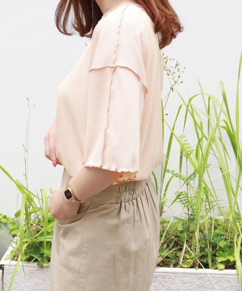 PairPair（ペアペア）の「配色メローTシャツ（Tシャツ/カットソー・レディース・アイボリー/ライトグリーン/ラベンダー/ブラック・FREE）」の8枚目の写真