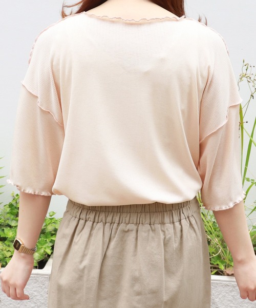 PairPair（ペアペア）の「配色メローTシャツ（Tシャツ/カットソー・レディース・アイボリー/ライトグリーン/ラベンダー/ブラック・FREE）」の9枚目の写真