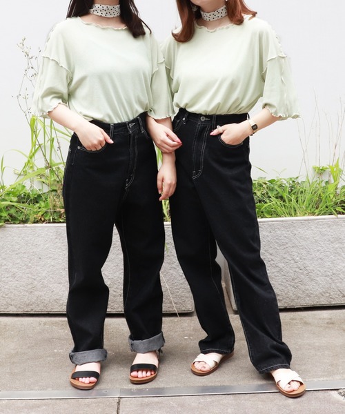 PairPair（ペアペア）の「配色メローTシャツ（Tシャツ/カットソー・レディース・アイボリー/ライトグリーン/ラベンダー/ブラック・FREE）」の10枚目の写真