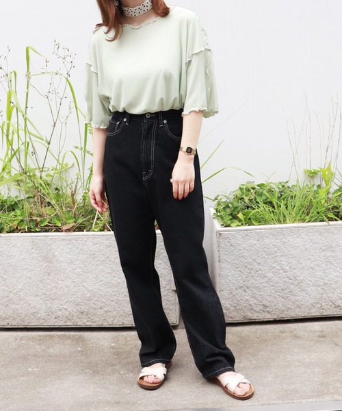 PairPair（ペアペア）の「配色メローTシャツ（Tシャツ/カットソー・レディース・アイボリー/ライトグリーン/ラベンダー/ブラック・FREE）」の11枚目の写真