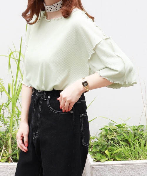 PairPair（ペアペア）の「配色メローTシャツ（Tシャツ/カットソー・レディース・アイボリー/ライトグリーン/ラベンダー/ブラック・FREE）」の12枚目の写真