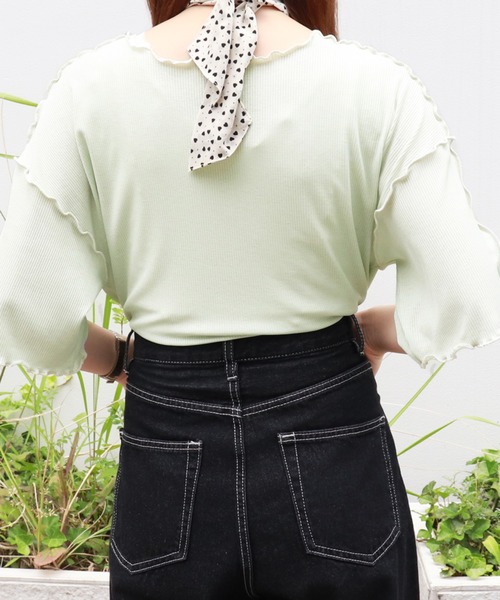 PairPair（ペアペア）の「配色メローTシャツ（Tシャツ/カットソー・レディース・アイボリー/ライトグリーン/ラベンダー/ブラック・FREE）」の14枚目の写真