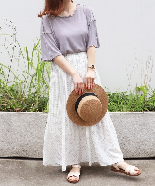 PairPair（ペアペア）の「配色メローTシャツ（Tシャツ/カットソー・レディース・アイボリー/ライトグリーン/ラベンダー/ブラック・FREE）」の16枚目の写真