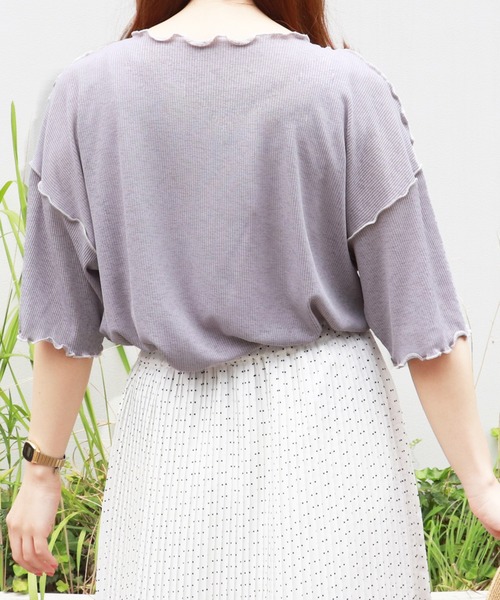 PairPair（ペアペア）の「配色メローTシャツ（Tシャツ/カットソー・レディース・アイボリー/ライトグリーン/ラベンダー/ブラック・FREE）」の19枚目の写真