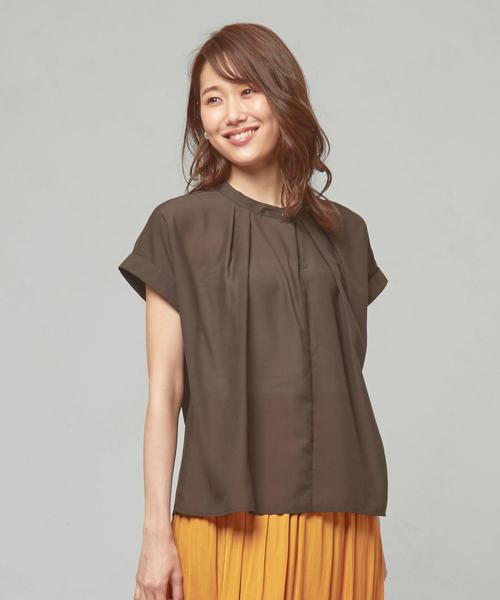 THE STATION STORE(ザ ステーション ストア)の「<closet story>スパンボタン スタンドカラーブラウス(シャツ/ブラウス・レディース・ネイビー/ダークブラウン・FREE)」の1枚目の写真