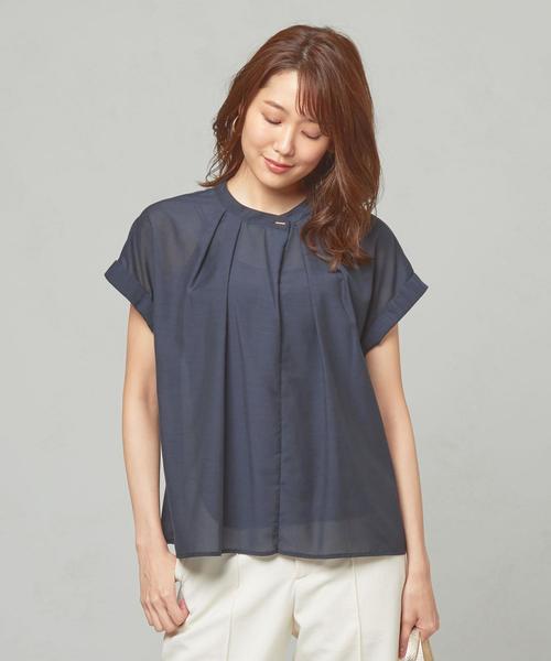 THE STATION STORE(ザ ステーション ストア)の「<closet story>スパンボタン スタンドカラーブラウス(シャツ/ブラウス・レディース・ネイビー/ダークブラウン・FREE)」の2枚目の写真