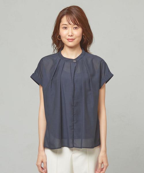 THE STATION STORE(ザ ステーション ストア)の「<closet story>スパンボタン スタンドカラーブラウス(シャツ/ブラウス・レディース・ネイビー/ダークブラウン・FREE)」の3枚目の写真