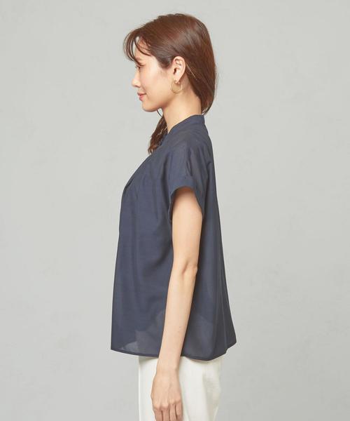 THE STATION STORE(ザ ステーション ストア)の「<closet story>スパンボタン スタンドカラーブラウス(シャツ/ブラウス・レディース・ネイビー/ダークブラウン・FREE)」の4枚目の写真