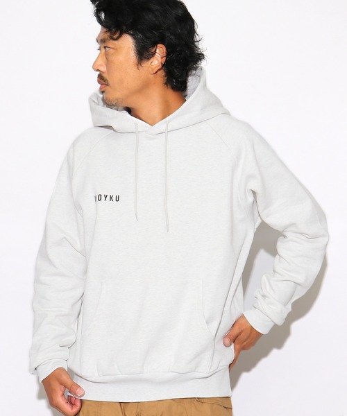 NOYKU(ノイク)の「NOYKU/ノイク バックプリントスクエアロゴヘビーウェイトラグランパーカー(パーカー・メンズ・ホワイト/ネイビー/杢グレー・M/L/XL)」の5枚目の写真