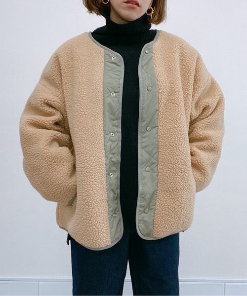 ap retro（アプレトロ）の「リバーシブルキルティング×ボアジャケット【ZOZO限定アイテム】（ノーカラージャケット・レディース・オフホワイト/カーキ/モカ・FREE）」の21枚目の写真