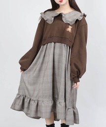 WC | WC/クマ刺繍ドッキングワンピース(ワンピース)