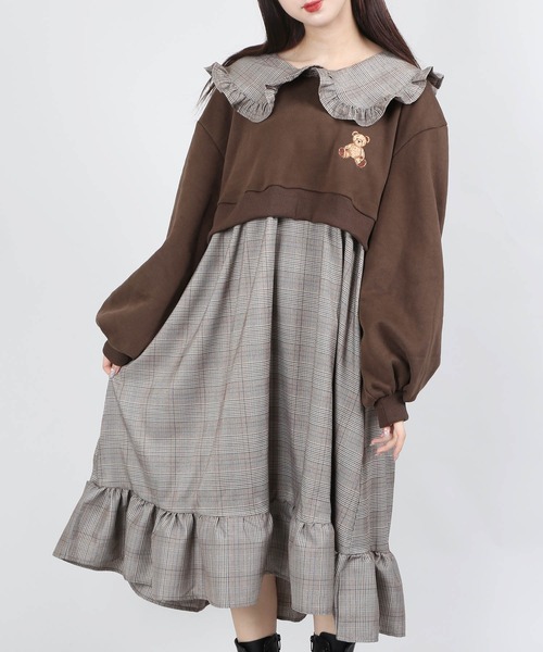 WC（ダブル シー）の「WC/クマ刺繍ドッキングワンピース（ワンピース