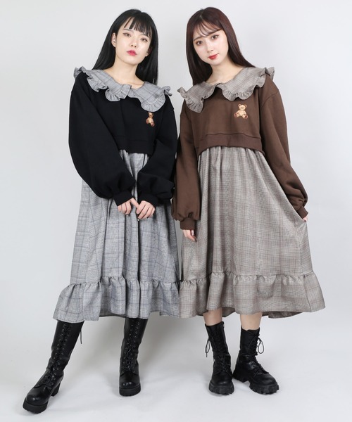 WC（ダブル シー）の「WC/クマ刺繍ドッキングワンピース（ワンピース・レディース・ブラック/ブラウン・FREE）」の8枚目の写真