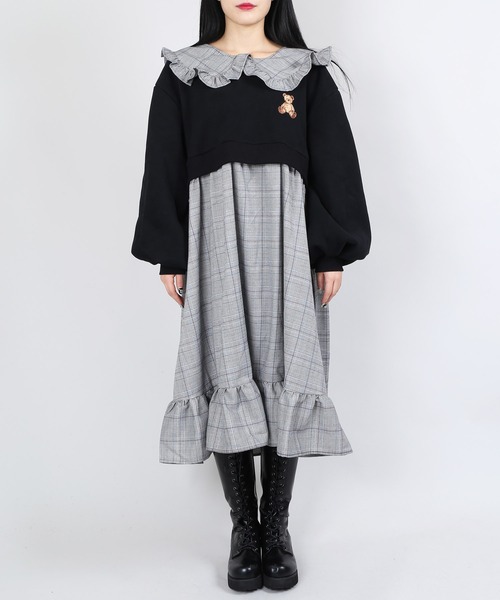 WC（ダブル シー）の「WC/クマ刺繍ドッキングワンピース（ワンピース・レディース・ブラック/ブラウン・FREE）」の4枚目の写真