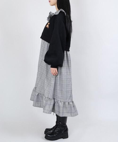 WC（ダブル シー）の「WC/クマ刺繍ドッキングワンピース（ワンピース・レディース・ブラック/ブラウン・FREE）」の3枚目の写真