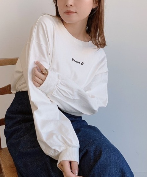 VANNIE U（ヴァニーユー）の「２WAYプリントロゴロンT（Tシャツ/カットソー・レディース・ホワイト系その他2/ホワイト系その他3/ホワイト系その他4/ホワイト系その他/ベージュ/グレイッシュベージュ/レモンイエロー/ミント/ライム・FREE）」の6枚目の写真