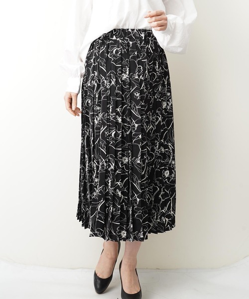おしゃれスタ(オシャレスタ)の「アートラインpt プリーツスカート(LC)(スカート・レディース・ブラック/アイボリー/ベージュ・FREE)」の1枚目の写真