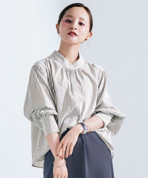 KOBE LETTUCE（コウベレタス）の「選べる2タイプバンドカラーブラウス＆シャツワンピース（ワンピース・レディース・ホワイト/ブラック/その他/ホワイト系その他/ブラック系その他/ストライプ/ホワイト系その他2/ホワイト系その他3/ブラック系その他2/ブラック系その他3/ブラック系その他4/ブラウン系その他/ブラウン系その他2/ブラック系その他5/ブラック系その他7/ベージュ系その他2/ブラック系1/ブラック系/ブラック系その他6/ベージュ系その他・1/2）」の20枚目の写真