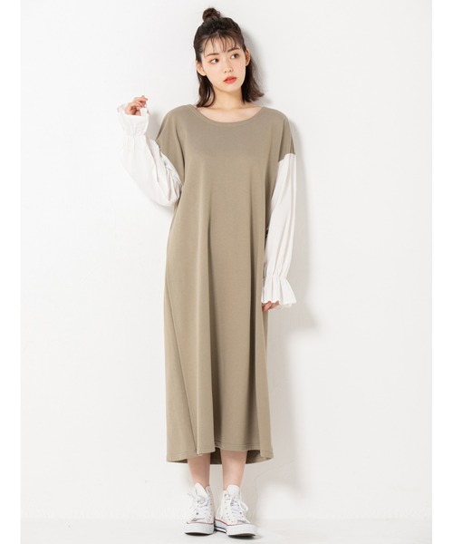 fifth calin（フィフスカラン）の「ドッキングスリーブウラケワンピース（ワンピース・レディース・ライトグレー/カーキ・MEDIUM）」の2枚目の写真