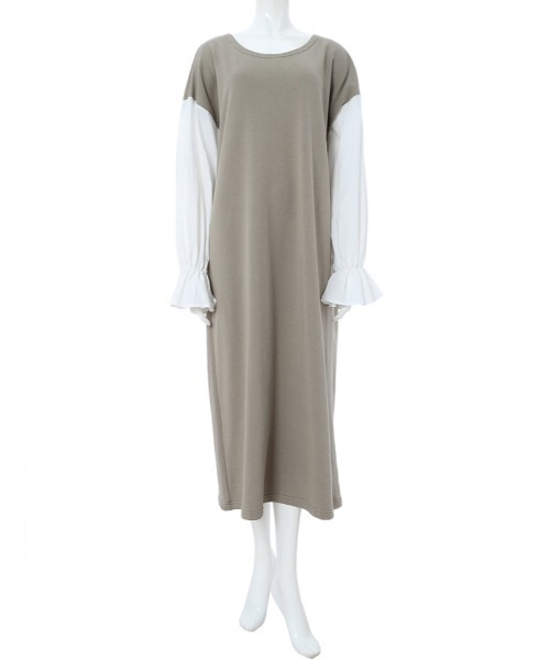fifth calin（フィフスカラン）の「ドッキングスリーブウラケワンピース（ワンピース・レディース・ライトグレー/カーキ・MEDIUM）」の12枚目の写真