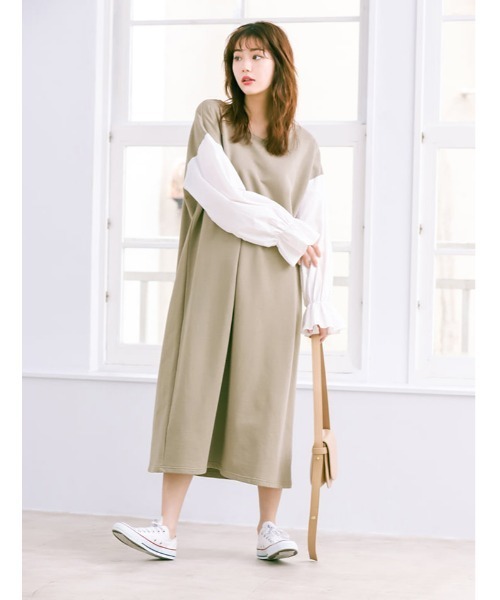 fifth calin（フィフスカラン）の「ドッキングスリーブウラケワンピース（ワンピース・レディース・ライトグレー/カーキ・MEDIUM）」の13枚目の写真