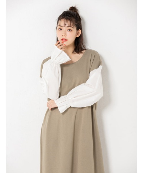 fifth calin（フィフスカラン）の「ドッキングスリーブウラケワンピース（ワンピース・レディース・ライトグレー/カーキ・MEDIUM）」の21枚目の写真