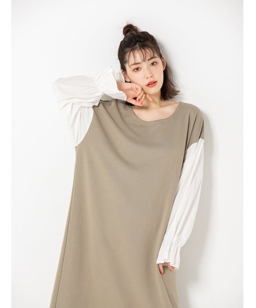 fifth calin（フィフスカラン）の「ドッキングスリーブウラケワンピース（ワンピース・レディース・ライトグレー/カーキ・MEDIUM）」の22枚目の写真