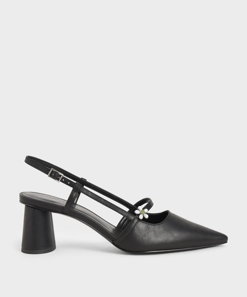 CHARLES & KEITH(チャールズ & キース)の「フラワーエンベリッシュド スリングバックメリージェーン / Flower-Embellished Slingback Mary Janes(パンプス・レディース・ブラック/オフホワイト/グリーン・22.5cm/23cm/23.5cm/24.5cm/25cm/25.5cm/22cm)」の3枚目の写真