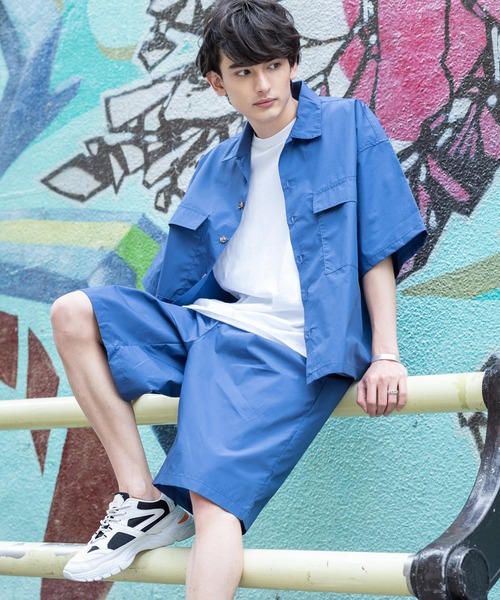 Rocky Monroe（ロッキーモンロー）の「セットアップ タイプライターCPOシャツ&ワイドショーツ ワンマイルウェア（セットアップ・メンズ・ベージュ/ブラック/ブルー/カーキ・LL/L/M）」の4枚目の写真