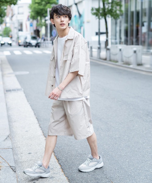 Rocky Monroe（ロッキーモンロー）の「セットアップ タイプライターCPOシャツ&ワイドショーツ ワンマイルウェア（セットアップ・メンズ・ベージュ/ブラック/ブルー/カーキ・LL/L/M）」の11枚目の写真