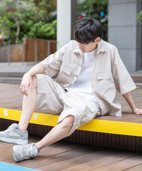 Rocky Monroe（ロッキーモンロー）の「セットアップ タイプライターCPOシャツ&ワイドショーツ ワンマイルウェア（セットアップ・メンズ・ベージュ/ブラック/ブルー/カーキ・LL/L/M）」の12枚目の写真