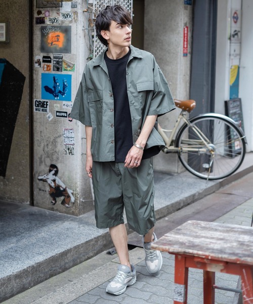 Rocky Monroe（ロッキーモンロー）の「セットアップ タイプライターCPOシャツ&ワイドショーツ ワンマイルウェア（セットアップ・メンズ・ベージュ/ブラック/ブルー/カーキ・LL/L/M）」の17枚目の写真