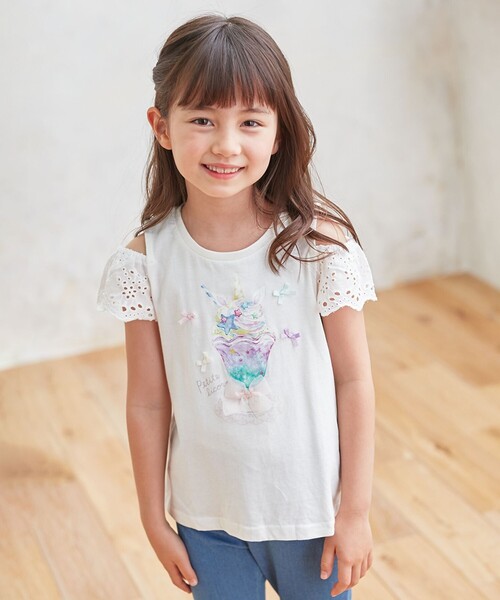 ANY(エニィ)の「接触冷感オンオフショルダー Tシャツ(Tシャツ/カットソー・キッズ・ライトグリーン系/アイボリー系/ライラック系・100/130/110/120)」の1枚目の写真