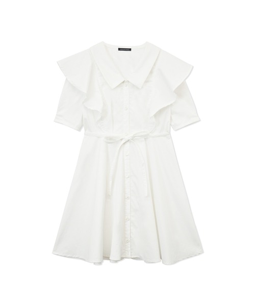 ANDGEEBEE（アンジービー）の「ラッフルフリルシャツワンピ（シャツワンピース・レディース・ブルーグレー/ホワイト/ブラック・MEDIUM）」の4枚目の写真