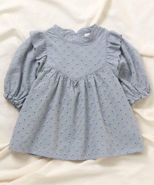 apres les cours（アプレレクール）の「WEB限定 スタンドカラーレースブラウス（シャツ/ブラウス・キッズ・アイボリー/サックスブルー・140/80/110/90/120/100/130）」の2枚目の写真