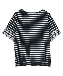 袖刺繍ボーダーTシャツ
