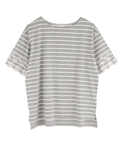axes femme(アクシーズファム)の「袖刺繍ボーダーTシャツ(Tシャツ/カットソー・レディース・ネイビー/グレー/キナリ・MEDIUM)」の2枚目の写真