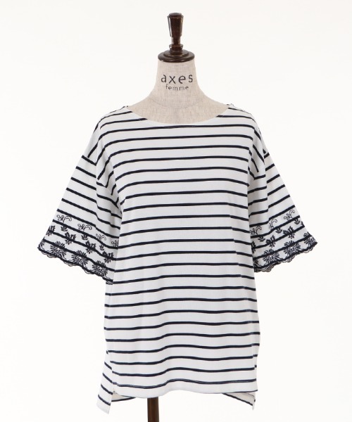 axes femme(アクシーズファム)の「袖刺繍ボーダーTシャツ(Tシャツ/カットソー・レディース・ネイビー/グレー/キナリ・MEDIUM)」の16枚目の写真