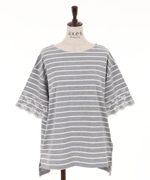 axes femme(アクシーズファム)の「袖刺繍ボーダーTシャツ(Tシャツ/カットソー・レディース・ネイビー/グレー/キナリ・MEDIUM)」の10枚目の写真