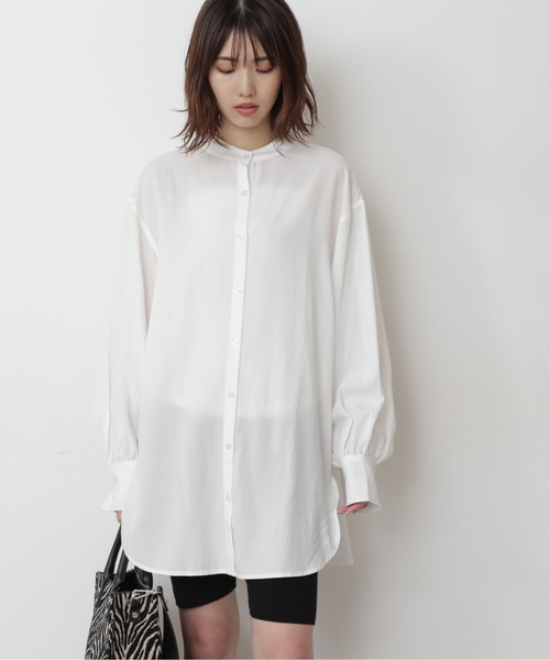 FREE'S MART（フリーズマート）の「【Sシリーズ対応】◆T/Rスタンドネックチュニックシャツ（シャツ/ブラウス・レディース・ホワイト/イエロー・SMALL/MEDIUM）」の3枚目の写真